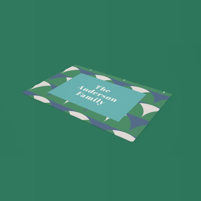 モダン幾何ブルー緑レトロはっきりしたファミリー ドアマット (クリエイターアップロード済み)