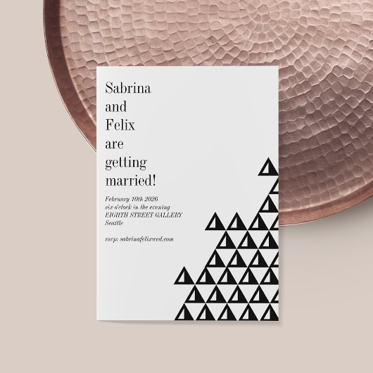 モダン幾何ミニマル白黒結婚ズ 招待状