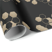 モダン幾何六角ブラックおよび金ゴールドパーティー ラッピングペーパー (ロールコーナー)