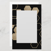 モダン幾何六角ブラックおよび金ゴールドパーティー 便箋 (正面/裏面)