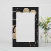 モダン幾何六角ブラックおよび金ゴールドパーティー 便箋 (スタンド正面)