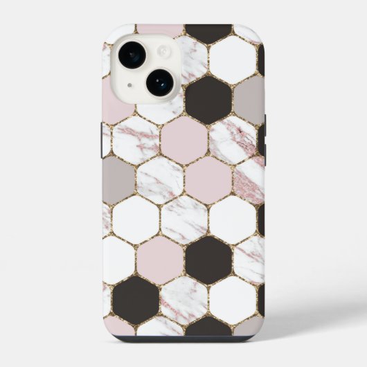 モダン幾何大理石六角パターン iPhoneケース (裏面)