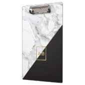 モダン幾何大理石/黒モノグラムのロゴ クリップボード (左)