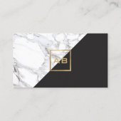 モダン幾何大理石/黒モノグラムのロゴ 名刺 (正面)