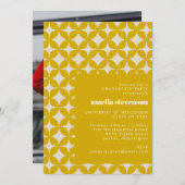 モダン幾何学アート イエロー 卒業パーティー フォト 招待状 (正面/裏面)