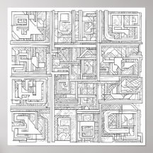 モダン幾何学アート: デジタルブロックパターン