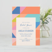 モダン幾何学オレンジ ブルー ブライダル シャワー 招待状 (スタンド正面)