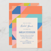 モダン幾何学オレンジ ブルー ブライダル シャワー 招待状 (正面/裏面)