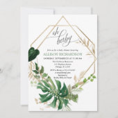 モダン幾何学グリーンのベイビーシャワー 招待状 (正面)