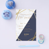 モダン幾何学ゴールド大理石ミッドナイトブルー 5.5x8.5 チラシ (シングル)