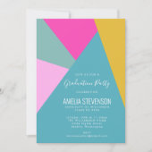 モダン幾何学ターコイズピンク卒業パーティー 招待状 (正面)