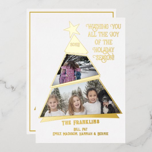 モダン幾何学チルトツリー フォトカード 本物のホイル 箔シーズンカード (正面/裏面)