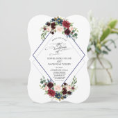 モダン幾何学ネイビー バーガンディ フラワー ウェディング 招待状 (スタンド正面)