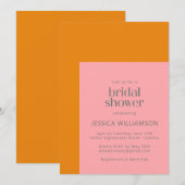 モダン幾何学ピンクとオレンジのブライダルシャワー 招待状 (正面/裏面)
