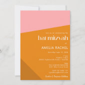 モダン幾何学ピンク オレンジ色のバット・ミツバ祭 招待状 (正面)