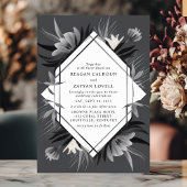 モダン幾何学フラワー モノクローム エレガント ウェディング 招待状