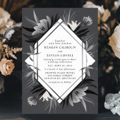 モダン幾何学フラワー モノクローム エレガント ウェディング 招待状