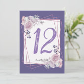 モダン幾何学フレーム 紫色 花柄 テーブルナンバー (スタンド正面)