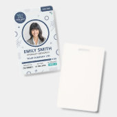 モダン幾何学ブルー企業用写真ID バッジ (正面&裏面)