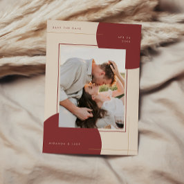 モダン幾何学ベージュ インライン写真 ウェディング セーブザデート