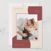 モダン幾何学ベージュ インライン フォト ウェディング セーブザデート (正面)