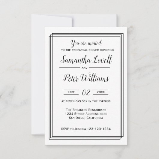 モダン幾何学ライン - 3x5 リハーサルディナー招待状 招待状 (正面)