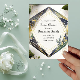 モダン幾何学小さな花のブライダルシャワー 招待状
