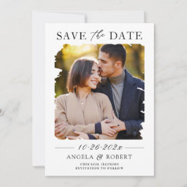 モダン幾何学抽象ブラシストロークフォトフレーム セーブザデート