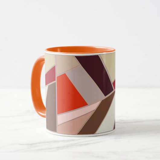 モダン幾何学抽象モザイク、茶色とオレンジ色 マグカップ (正面左)