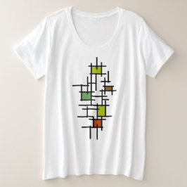 モダン幾何学抽象線アート プラスサイズTシャツ