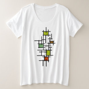 モダン幾何学抽象線アート プラスサイズTシャツ