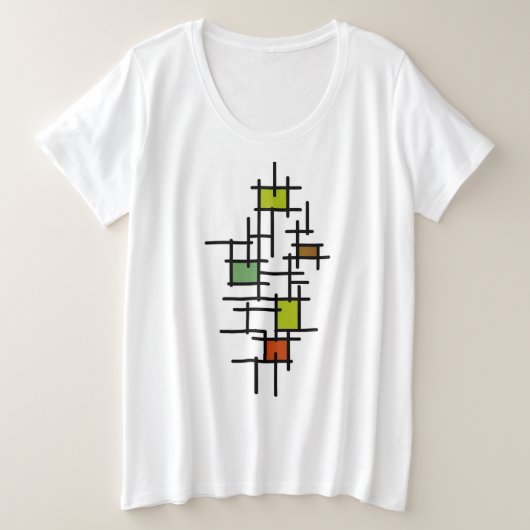 モダン幾何学抽象線アート プラスサイズTシャツ (デザイン正面)