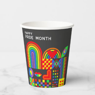 モダン幾何学抽象Pride Monthレインボー 紙コップ