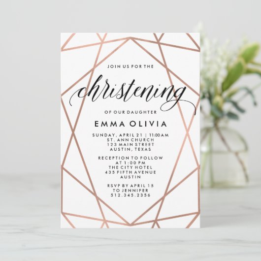 モダン幾何学模様の白《キリスト教》洗礼式や命名式 招待状 (スタンド正面)