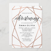 モダン幾何学模様の白《キリスト教》洗礼式や命名式 招待状 (正面/裏面)