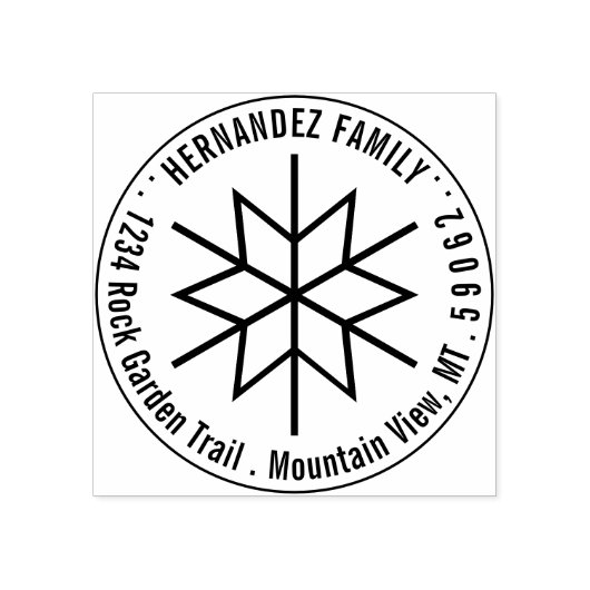 モダン幾何学模様の雪の結晶 返信先ラウンド ラバースタンプ (インプリント)