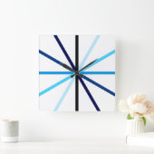 モダン幾何学模様の青いグラデーション線 スクエア壁時計 (ホーム)