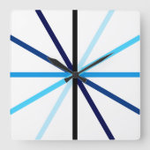 モダン幾何学模様の青いグラデーション線 スクエア壁時計 (正面)