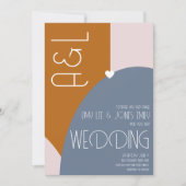 モダン幾何学模様テラコッタピンクブルー結婚ズ 招待状 (正面)