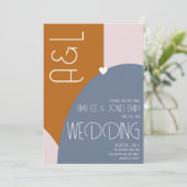 モダン幾何学模様テラコッタピンクブルー結婚ズ 招待状 (スタンド正面)