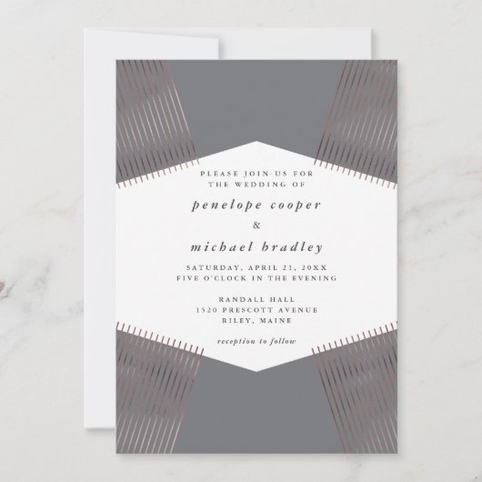 モダン幾何学模様 グレー ウェディング 招待状 (正面)
