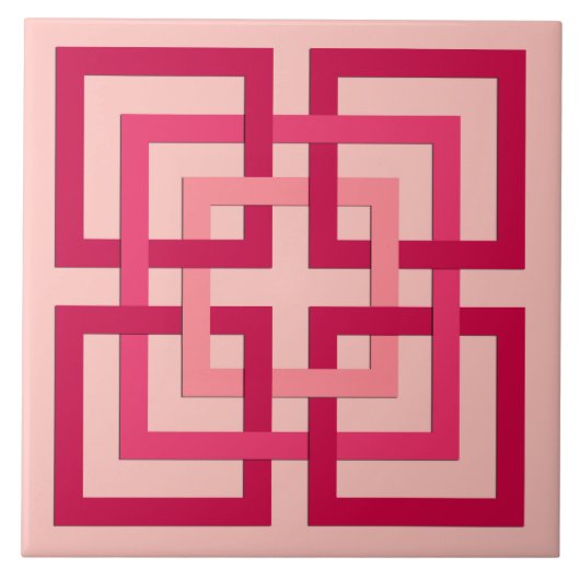 モダン幾何学模様、コーラルピンク、赤 タイル (正面)