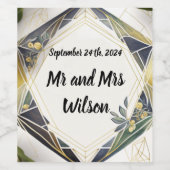 モダン幾何学模様(小さな花結婚付き) ワインラベル (シングルラベル)