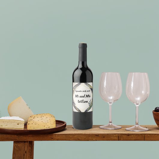 モダン幾何学模様(小さな花結婚付き) ワインラベル