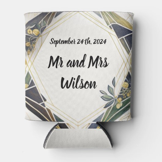 モダン幾何学模様（小さな花） 缶クーラー (正面)