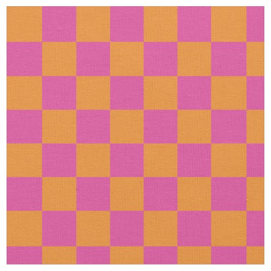 モダン幾何学正方形ピンク市松模様にオレンジ ファブリック (クローズアップ)