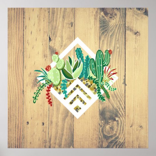 モダン幾何学的なサボテンと木のプランター ポスター (正面)