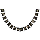 モダン幾何学的な六角形のブラックとゴールドのパーティー バンティングフラッグ (全)