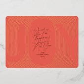 モダン幾何学的な喜びのオーバルアーチ赤と金 箔シーズンカード (正面)