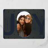 モダン幾何学的な喜びのオーバルアーチ ネイビー ゴールド 箔シーズンカード (正面)